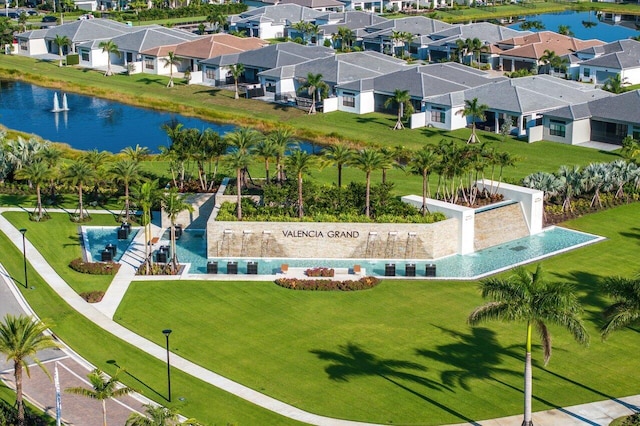 aerial view with a water view