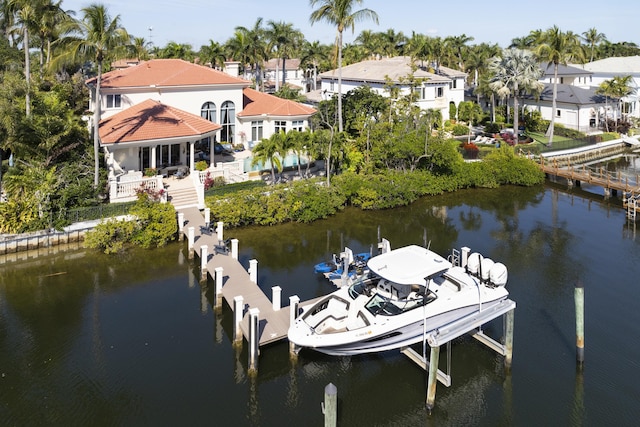 dock area with a water view