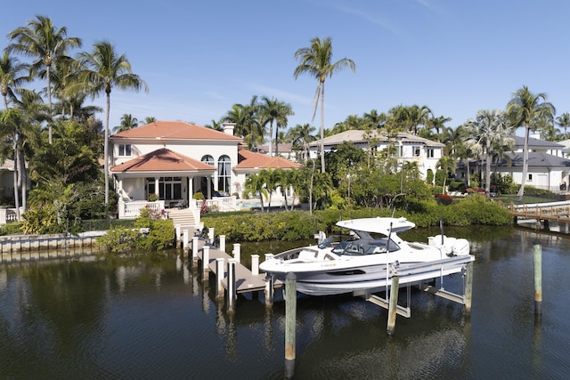 view of dock with a water view