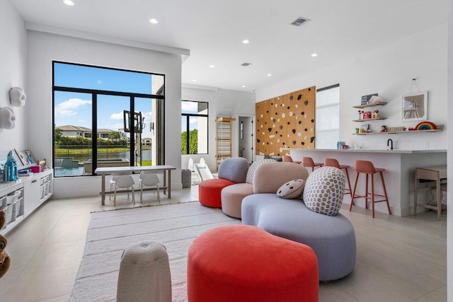 living room with a water view