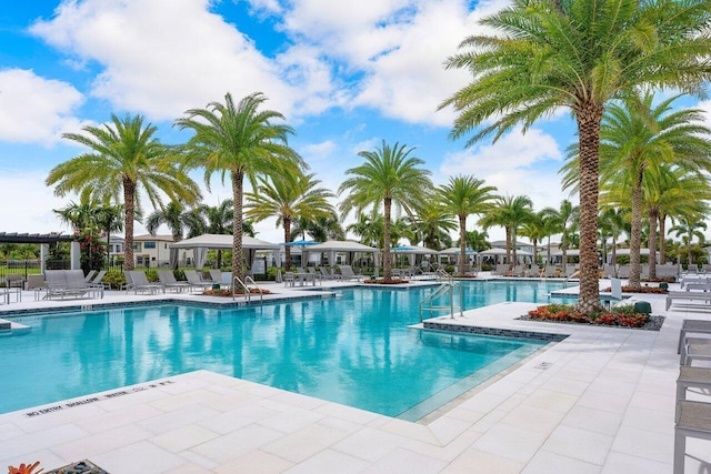 view of swimming pool featuring a patio