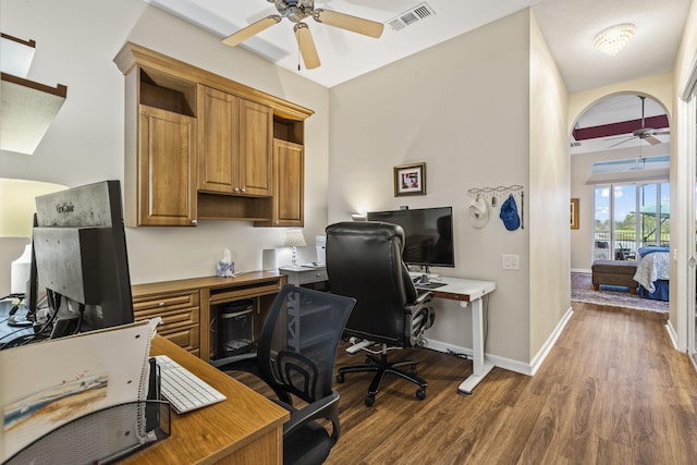 11380 SW Aspen Ln, Port Saint Lucie, FL 34987 - home office with dark hardwood / wood-style floors and ceiling fan