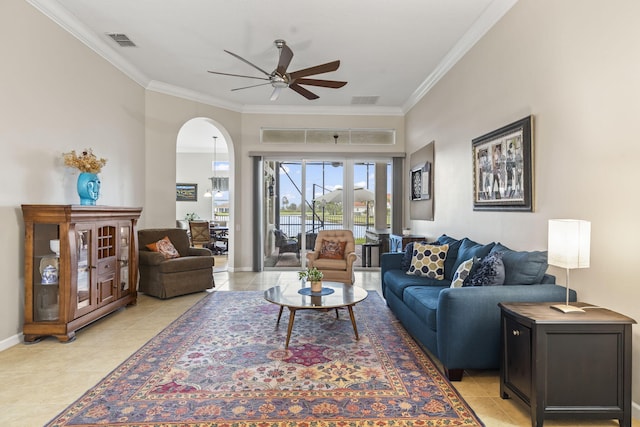11380 SW Aspen Ln, Port Saint Lucie, FL 34987 - tiled living room featuring ornamental molding and ceiling fan