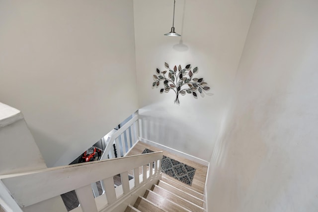 stairway with wood-type flooring