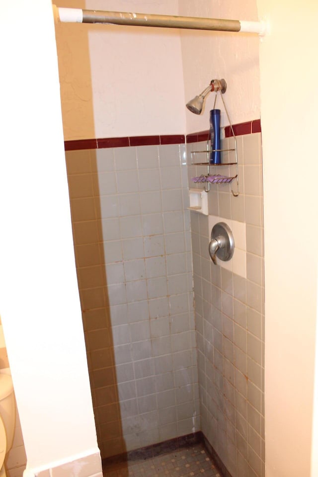 bathroom with toilet and tiled shower