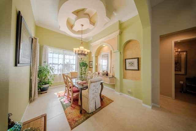 dining room featuring an inviting chandelier and light tile patterned flooring