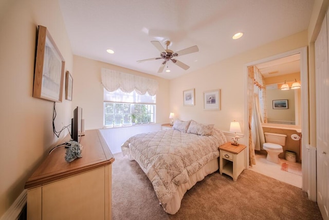 7551 Monticello Way, Boynton Beach, FL 33437 - carpeted bedroom with recessed lighting, ensuite bath, and a ceiling fan