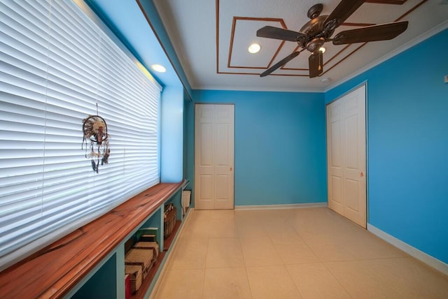 7551 Monticello Way, Boynton Beach, FL 33437 - interior space featuring ornamental molding, a closet, and a ceiling fan