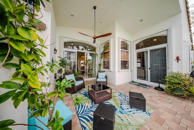 view of patio featuring outdoor lounge area and ceiling fan