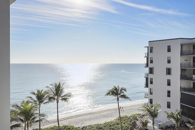 view of water feature featuring a beach view