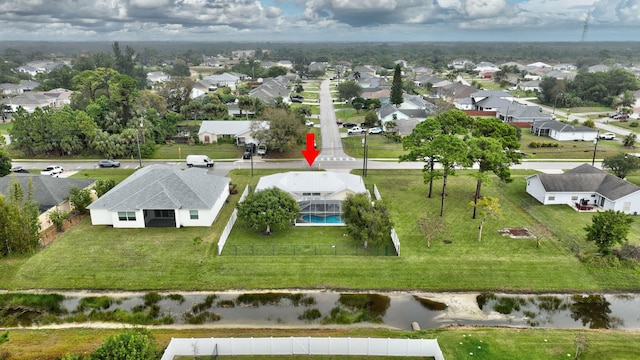 aerial view featuring a water view