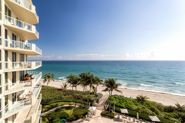 view of water feature with a view of the beach