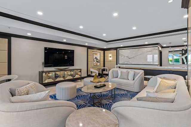 living room featuring ornamental molding