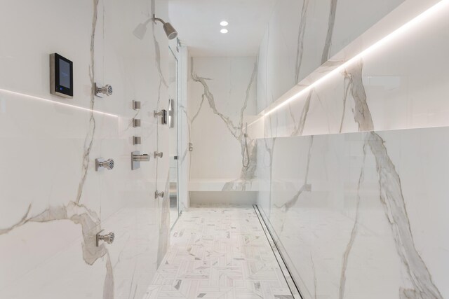 1160 S Ocean Blvd, Manalapan, FL 33462 - full bathroom featuring a marble finish shower and recessed lighting