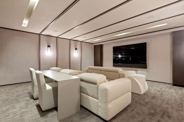 home theater room featuring carpet floors