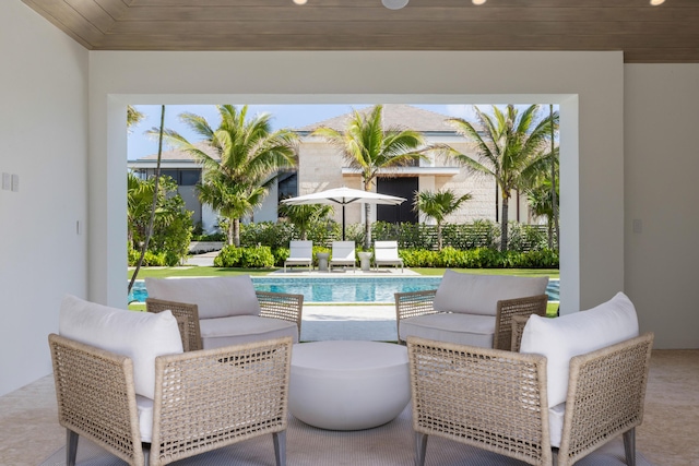 view of patio / terrace featuring an outdoor living space and ceiling fan