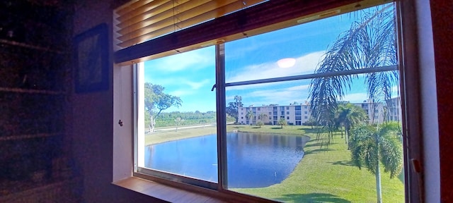 entryway featuring a water view