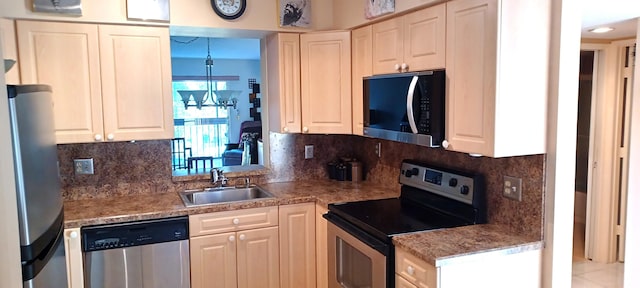 kitchen with sink, backsplash, and stainless steel appliances