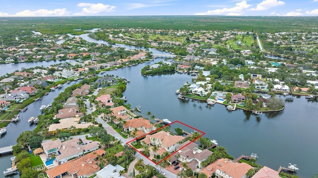 drone / aerial view featuring a water view