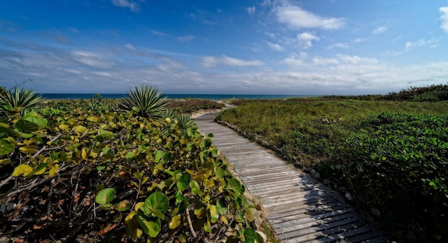 view of property's community with a water view