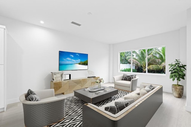 living room with light wood-type flooring