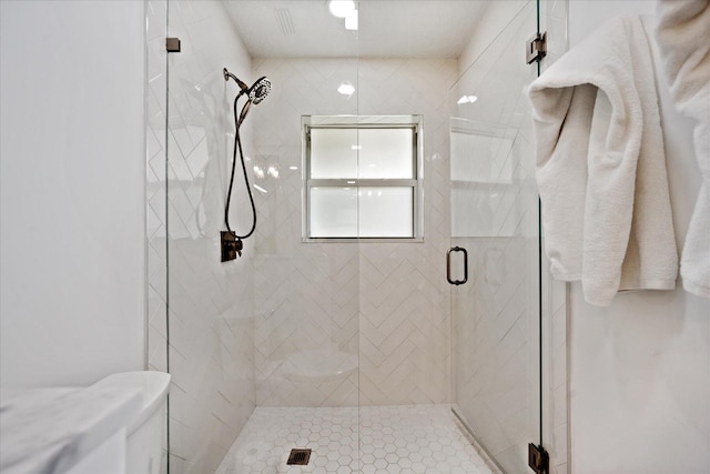 bathroom featuring a shower with shower door