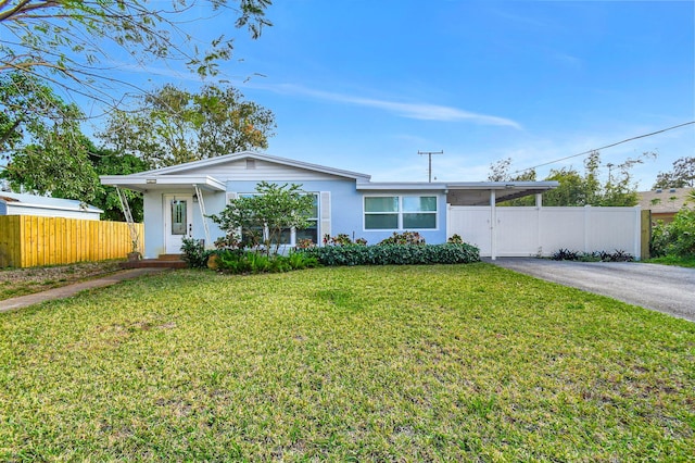 ranch-style house featuring a front yard