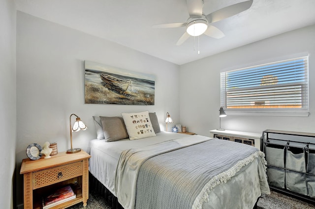 bedroom with carpet floors and ceiling fan