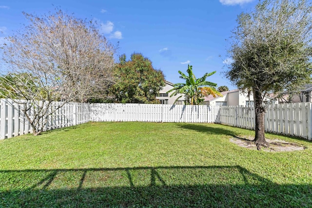 view of yard with a fenced backyard