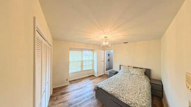 bedroom featuring hardwood / wood-style flooring and a closet