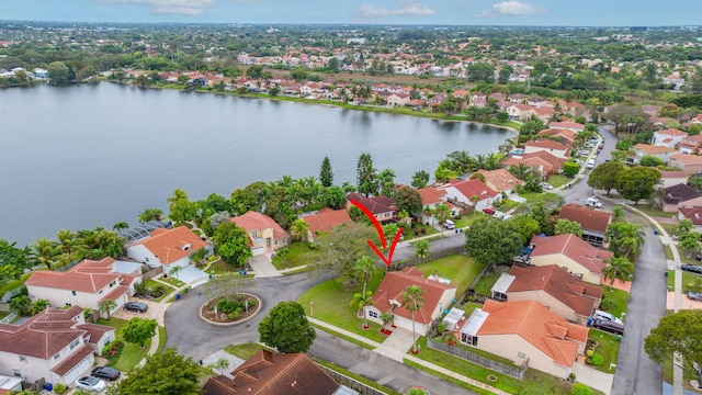 aerial view with a water view