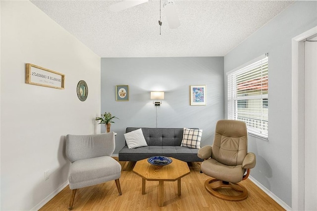 sitting room featuring wood-type flooring and a textured ceiling