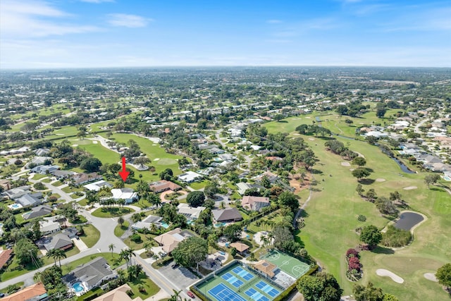 bird's eye view featuring a residential view and view of golf course