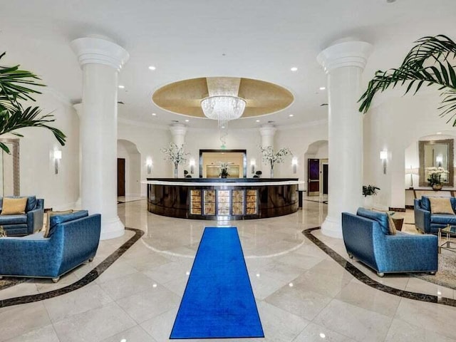 reception area with decorative columns