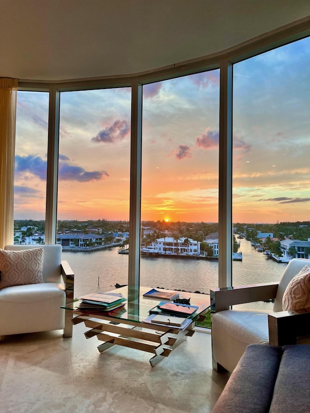 living room with a water view