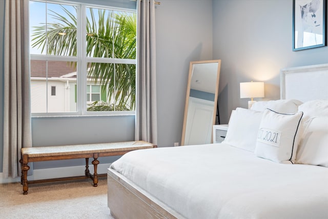 bedroom featuring multiple windows and light colored carpet