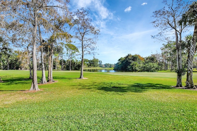 view of yard with a water view