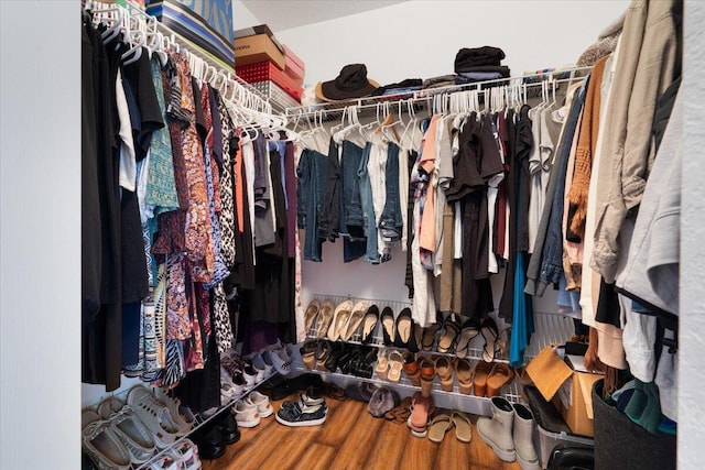 walk in closet featuring hardwood / wood-style flooring