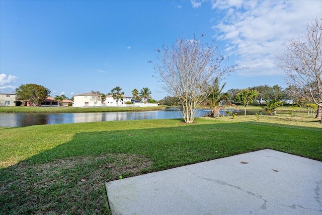 view of yard with a water view