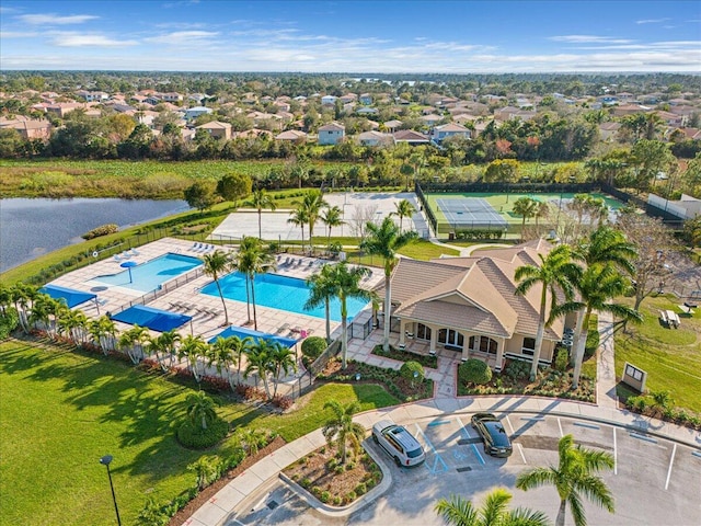 aerial view with a water view