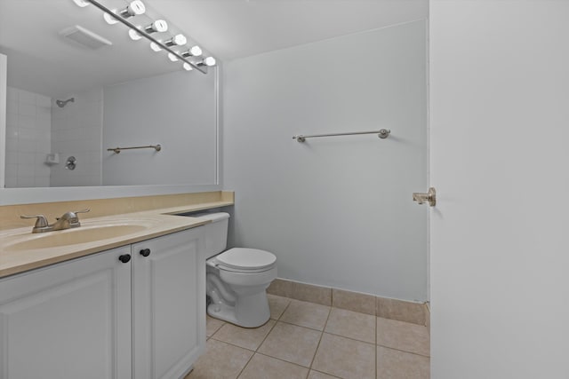 bathroom featuring vanity, tile patterned floors, and toilet