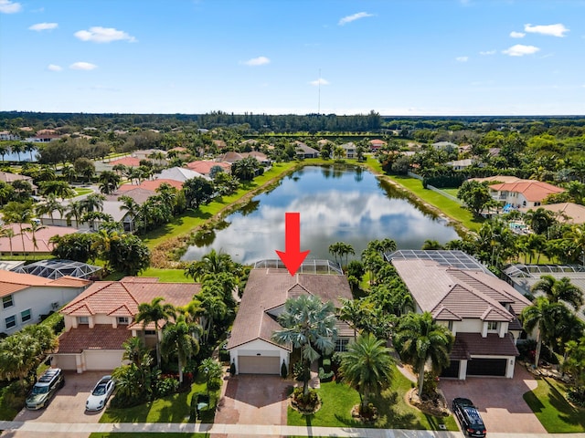 aerial view featuring a water view