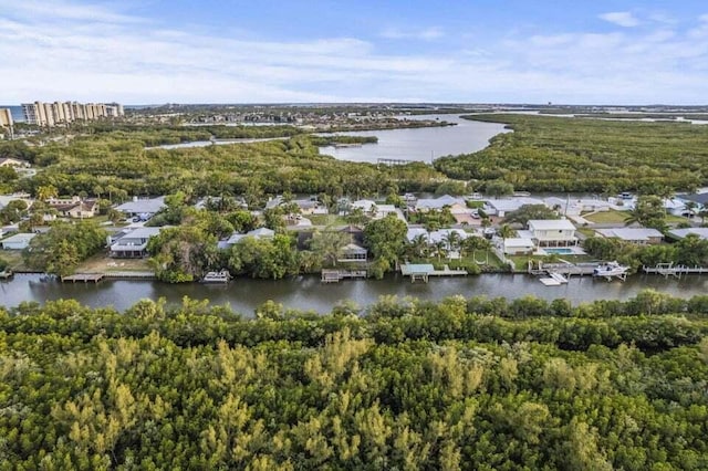 bird's eye view featuring a water view