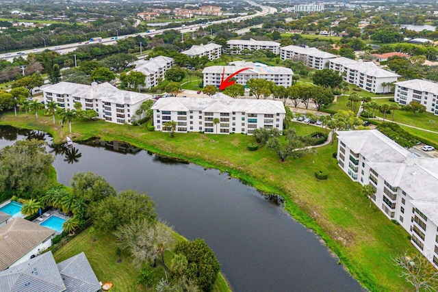 bird's eye view featuring a water view