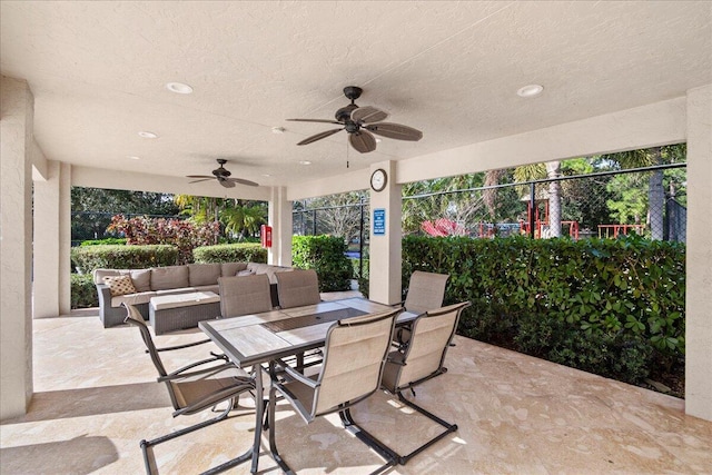 view of patio / terrace featuring an outdoor hangout area and ceiling fan