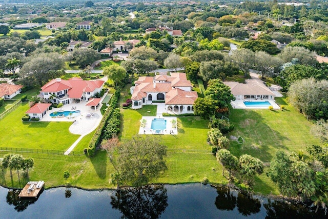 bird's eye view featuring a water view