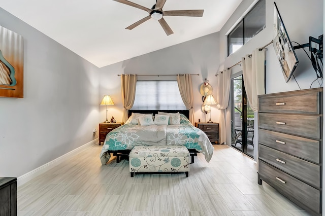 bedroom featuring vaulted ceiling and ceiling fan