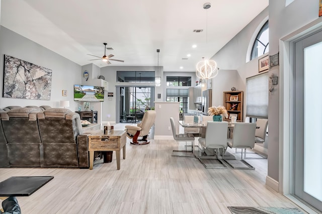 dining room with ceiling fan