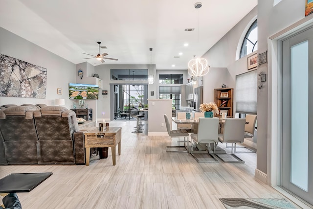 living room with ceiling fan