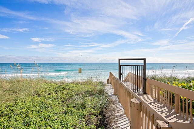 exterior space featuring a beach view